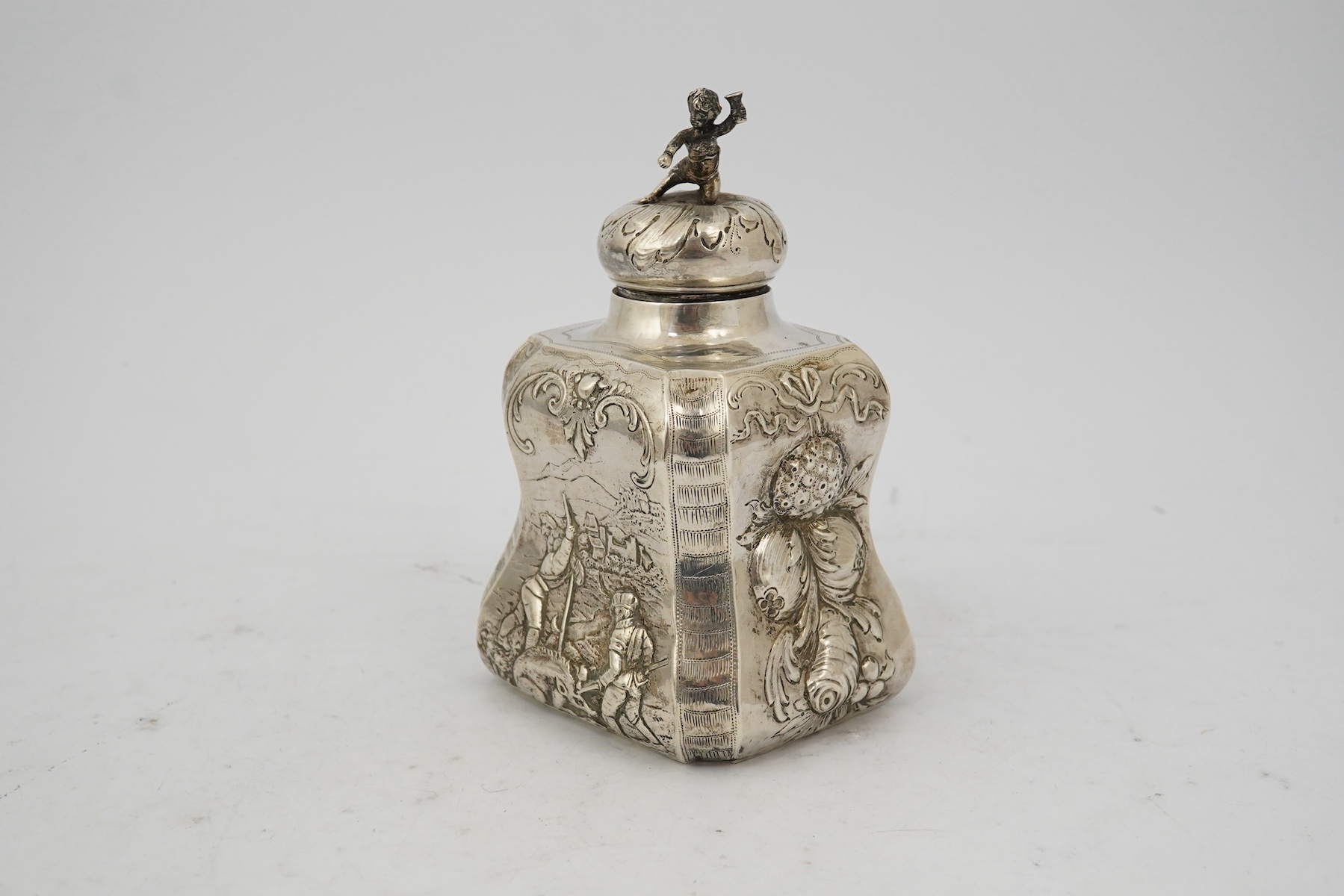 A late Victorian Hanau silver tea caddy and cover by Berthold Muller, with import marks for Chester, 1899